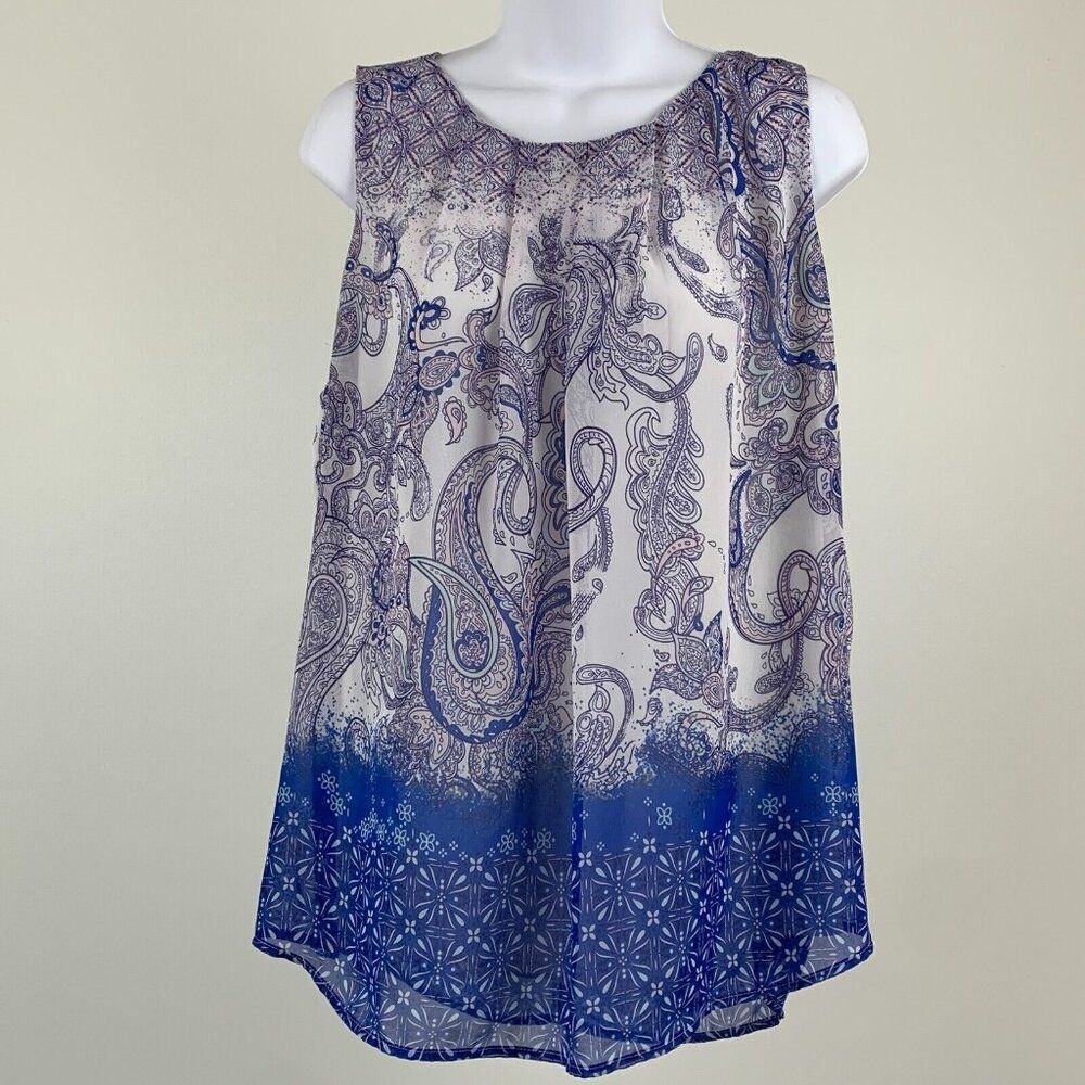 Daniel Rainn Blouse sz L Sleeveless Top Layered Flowy Paisly Print